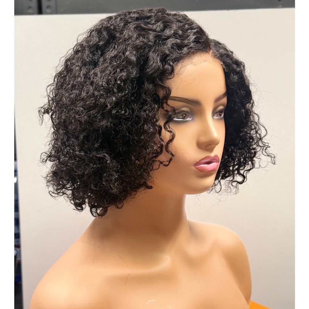 LUVME Short Curly Human Hair Bob Wig Natural Black 10" NWT